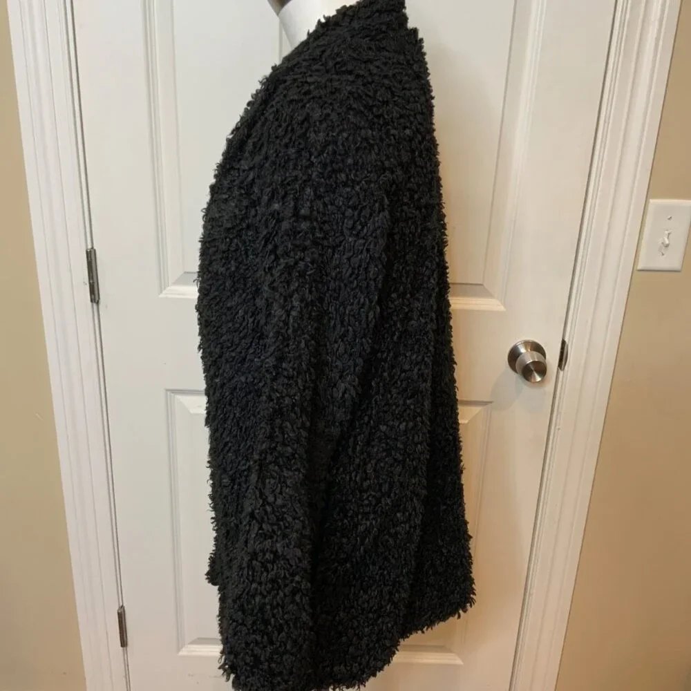 bishop + young Black Faux Fur Open Front Collared Jacket Size M